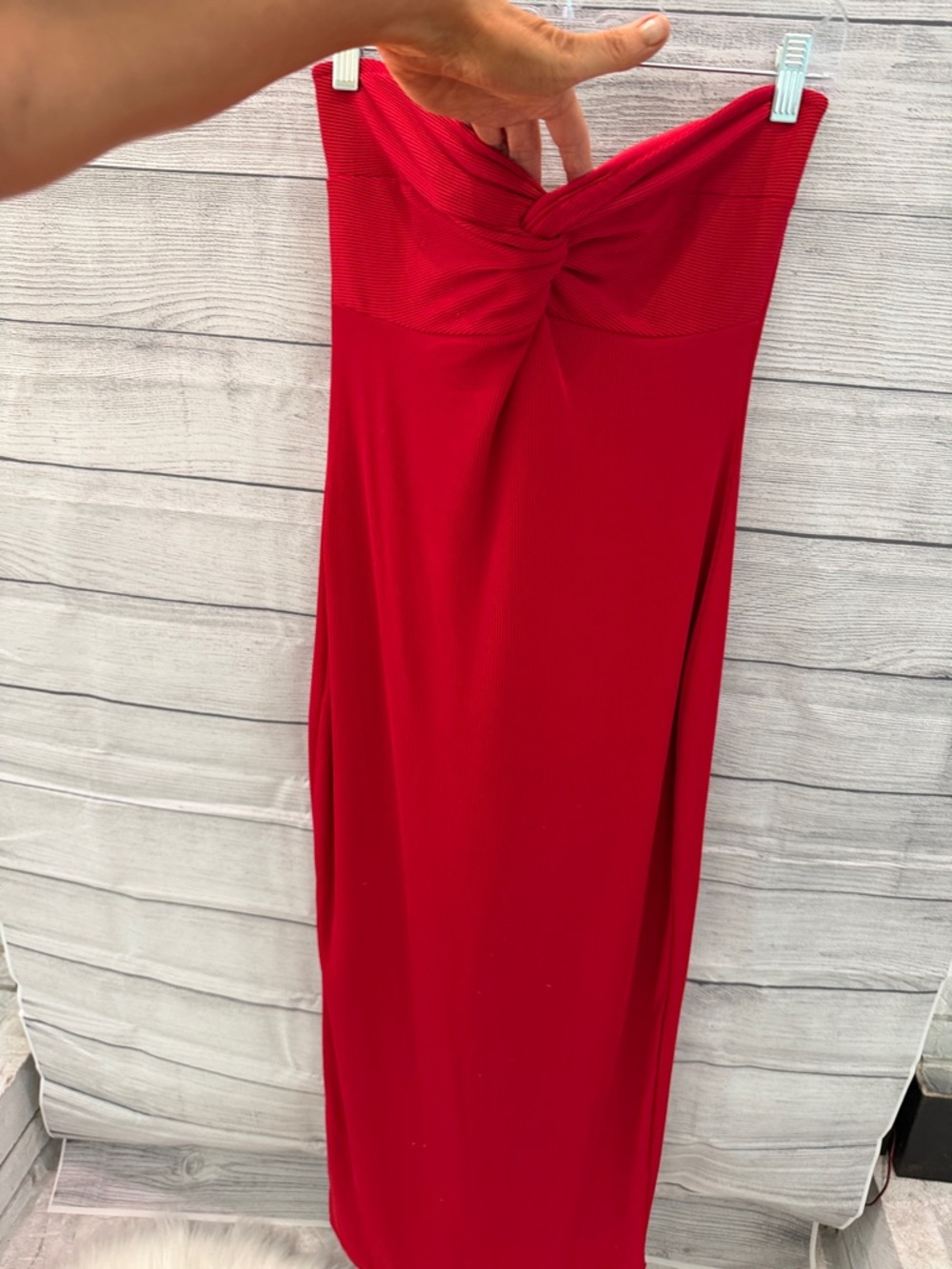 Strapless Twist-Front Red Maxi Dress